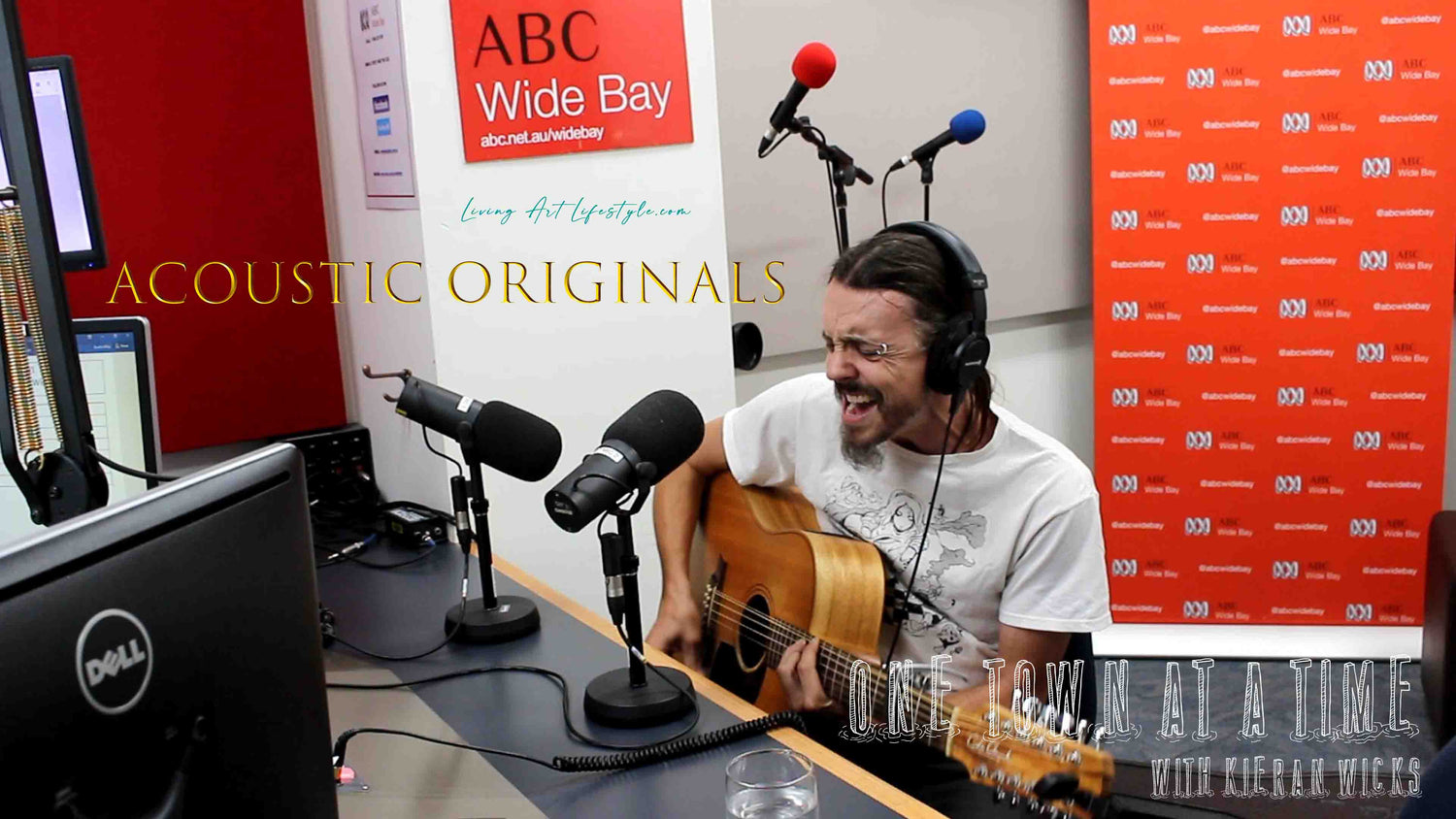 Kieran Wicks with his Cole Clark Guitar performing live on ABC Radio Widebay QLD