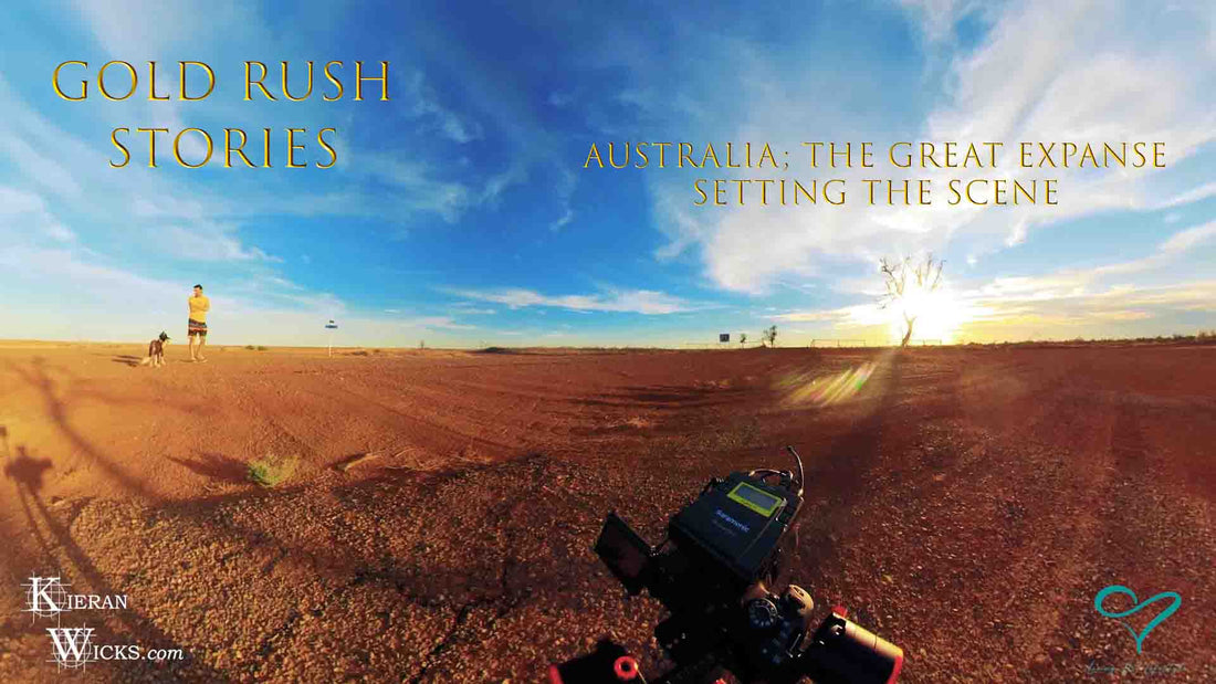 GOLD RUSH STORIES - PART 1 - AUSTRALIA THE GREAT EXPANSE SETTING THE SCENE - OUTBACK SESERT SUNSET THROUGH A TREE 360 CAMERA VIEW