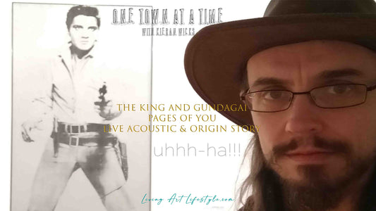 Andy, The King and Gundagai - The Pages of You Origin Story & Live Acoustic Rendition - Kieran Wicks in front of Andy Warhol Photo of Elvis as a Cowboy at the National Gallery Canberra