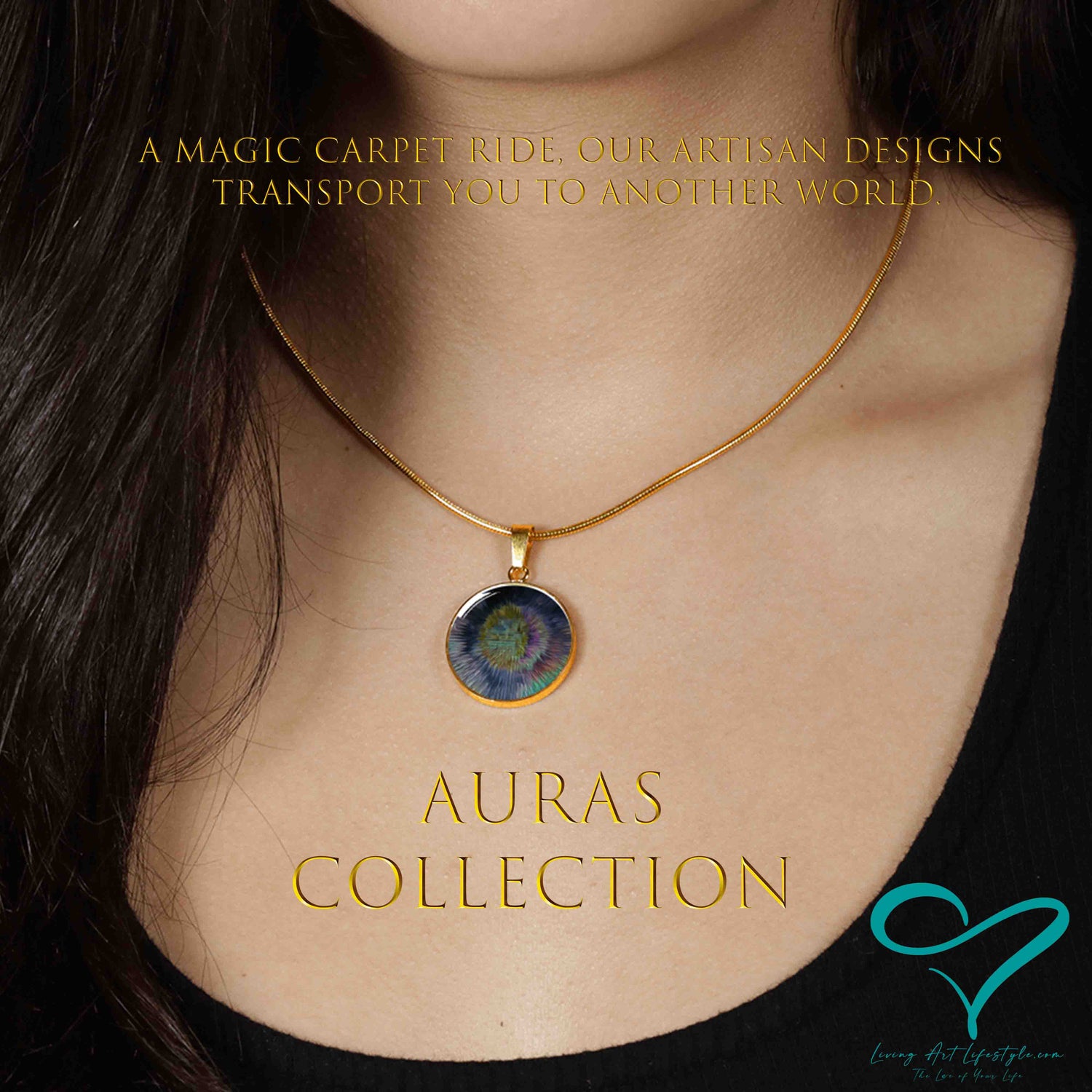 Auras Collection Designer Jewelry Circle Pendant rainbow fractal design unique