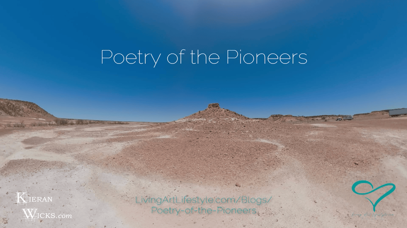 Poetry of the Pioneers Outback desert Scene with a stone monolith mountain